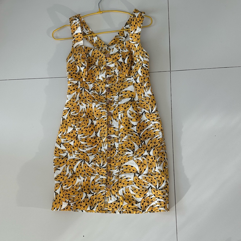 FARM Rio Banana Print Sleeveless Dress Yellow White